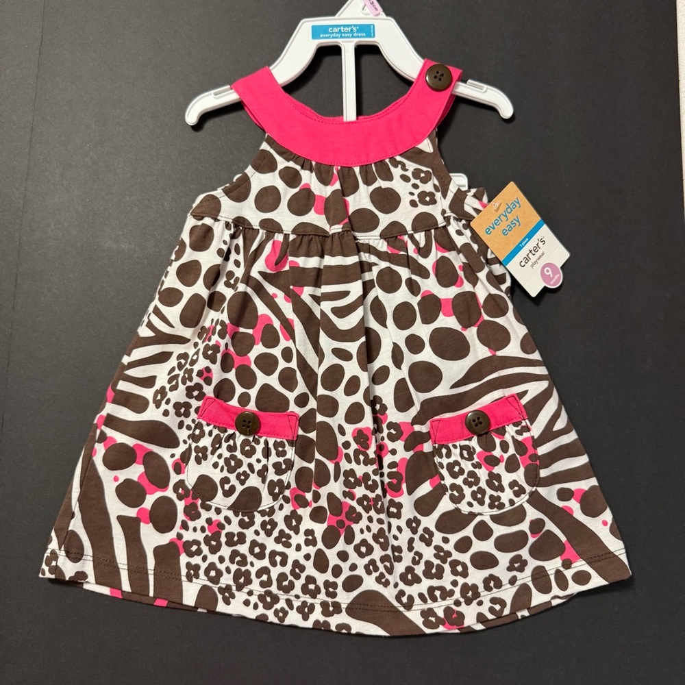NWT Carter's Pink and Brown Animal Print Dress & Diaper Cover. NEW size 9 months